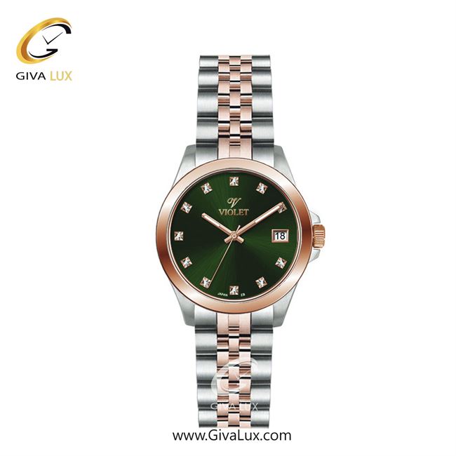 ساعت مچی اورجینال زنانه ویولت VIOLET نقره ای-رزگلد | رزگلد-نقره ای| سبز یشمی تیره| کد رفرنس 0642/2 سایز کوچک